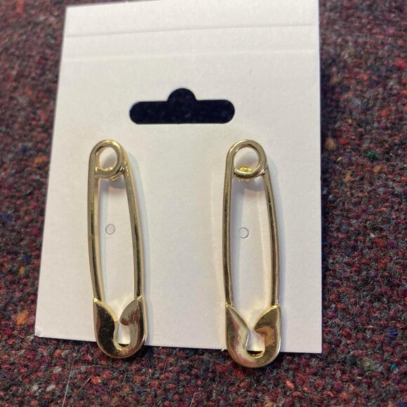 Gold Safety Pin Earrings - Picture 1 of 2